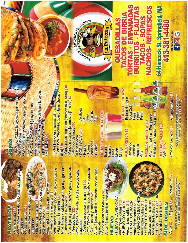 A preview of the La Patrona menu